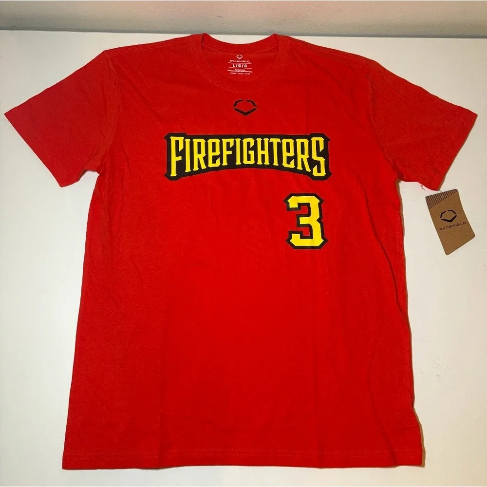 Savannah Bananas 'FIREFIGHTERS' #3 Evoshield T-Shirt | Red | NWT | Large